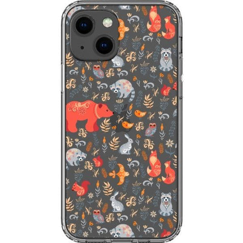 iPhone 13 Mini Scandinavian Woodland Animals Clear Phone Case - The Urban Flair