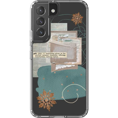 Teal Winter Scraps Collage Clear Phone Case Galaxy S22 exclusively offered by The Urban Flair