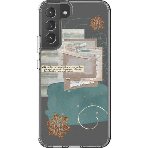 Teal Winter Scraps Collage Clear Phone Case Galaxy S22 Plus exclusively offered by The Urban Flair