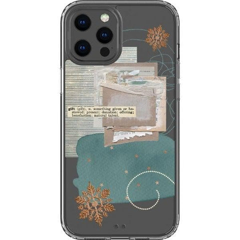 iPhone 12 Pro Max Teal Winter Scraps Collage Clear Phone Case - The Urban Flair