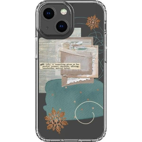 iPhone 13 Mini Teal Winter Scraps Collage Clear Phone Case - The Urban Flair