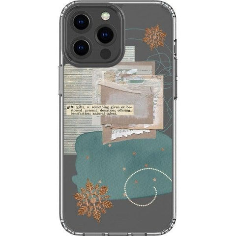 iPhone 13 Pro Max Teal Winter Scraps Collage Clear Phone Case - The Urban Flair