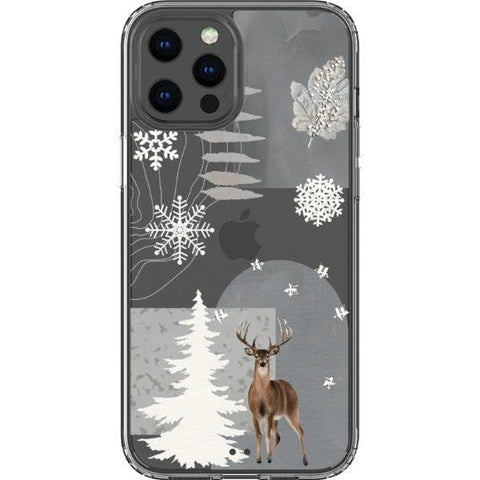 iPhone 12 Pro Max Winter Deer Collage Clear Phone Case - The Urban Flair