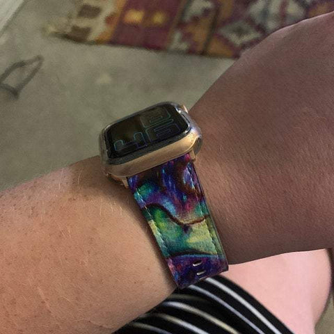 Shop The Abalone Texture Print Apple Watch Band Exclusively at The Urban Flair - Trendy Faux/Vegan Leather iWatch Straps - Affordable Replacements Bands For Women Customer Feat