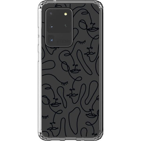 Galaxy S20 Ultra Black Abstract Line Art Faces Clear Phone Cases - The Urban Flair