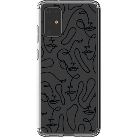 Galaxy S20 Plus Black Abstract Line Art Faces Clear Phone Cases - The Urban Flair