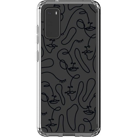 Galaxy S20 Black Abstract Line Art Faces Clear Phone Cases - The Urban Flair