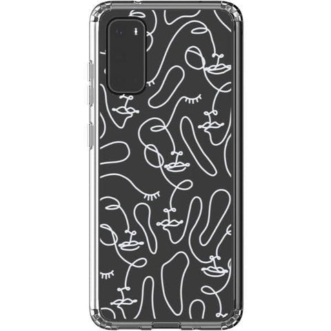 Galaxy S20 White Abstract Line Art Faces Clear Phone Cases - The Urban Flair