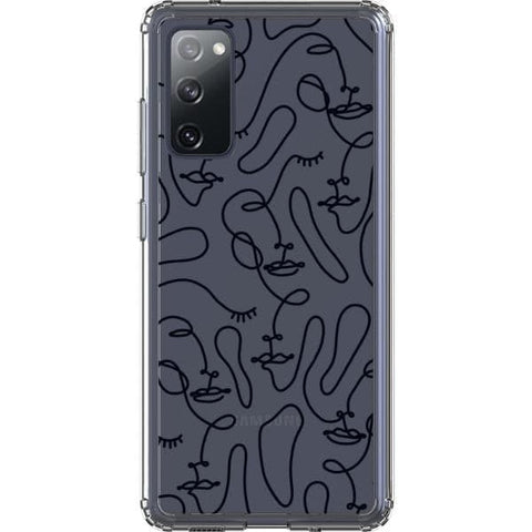 Galaxy S20 FE Black Abstract Line Art Faces Clear Phone Cases - The Urban Flair