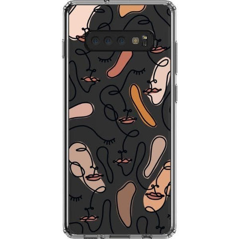 Galaxy S10 Plus Color Block Abstract Line Art Faces Clear Phone Cases - The Urban Flair