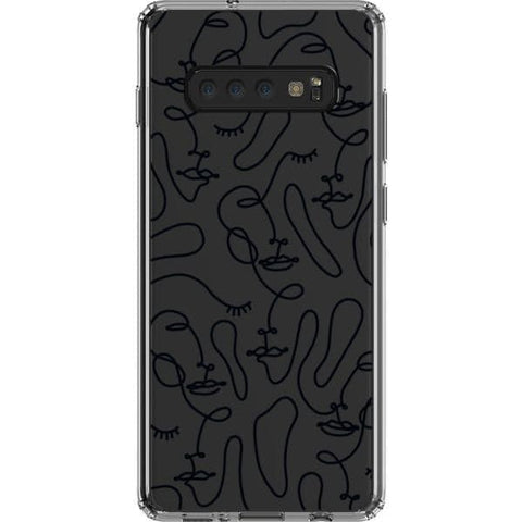 Galaxy S10 Plus Black Abstract Line Art Faces Clear Phone Cases - The Urban Flair