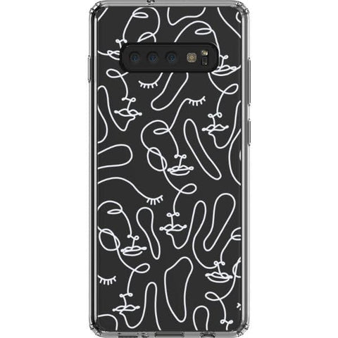 Galaxy S10 Plus White Abstract Line Art Faces Clear Phone Cases - The Urban Flair