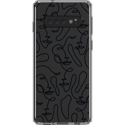 Galaxy S10 Black Abstract Line Art Faces Clear Phone Cases - The Urban Flair