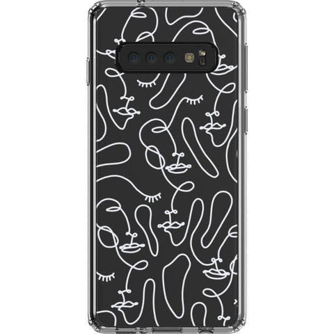 Galaxy S10 White Abstract Line Art Faces Clear Phone Cases - The Urban Flair