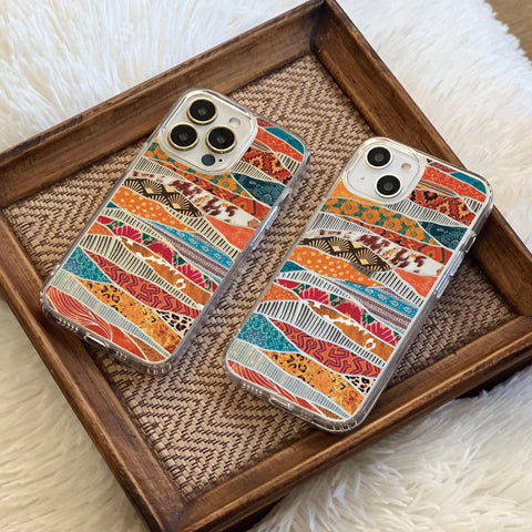 Clear phone case  with an Abstract Southwestern Print. Feat