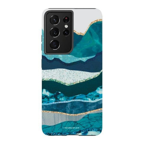 Aesthetic Blue Layered Mountains Tough Phone Case Galaxy S21 Ultra Gloss [High Sheen] exclusively offered by The Urban Flair