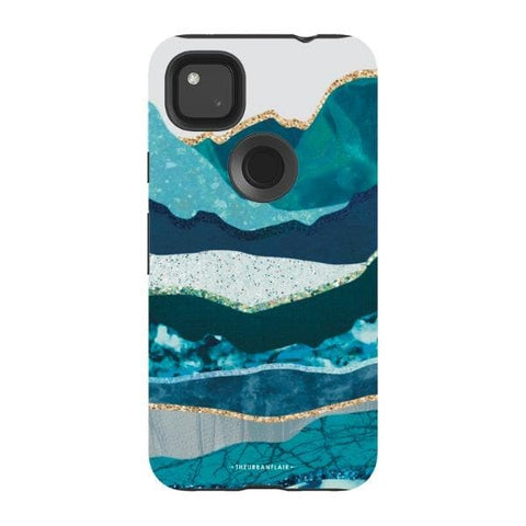 Pixel 4A 4G Gloss (High Sheen) Aesthetic Blue Layered Mountains Tough Phone Case - The Urban Flair
