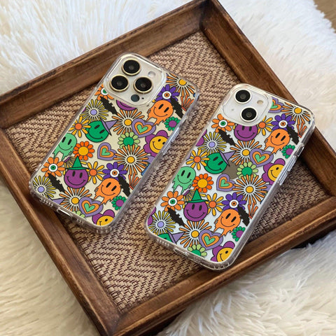 Aesthetic Halloween Smiley Face Phone Case For iPhone 13 Pro Max 12 Mini 11 XR XS 7 8 Plus SE 2022 Clear Cover With Cute Spooky Design Feat