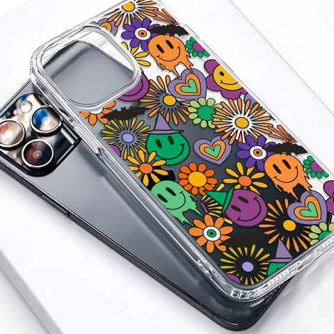 Aesthetic Halloween Smiley Face Phone Case For iPhone 13 Pro Max 12 Mini 11 XR XS 7 8 Plus SE 2022 Clear Cover With Cute Spooky Design Feat