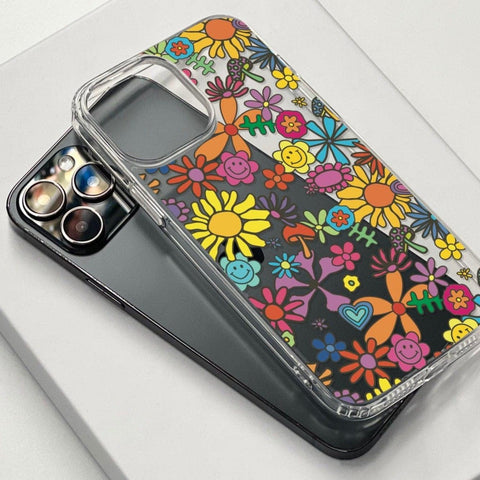 Colorful Retro Flowers Phone Case For iPhone 13 Pro Max 12 Mini 11 XR XS 7 8 Plus SE 2020 Clear Cover With Trendy Aesthetic 70s Design Feat