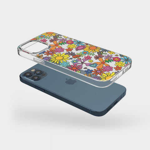 Colorful Retro Flowers Phone Case For iPhone 13 Pro Max 12 Mini 11 XR XS 7 8 Plus SE 2020 Clear Cover With Trendy Aesthetic 70s Design Feat