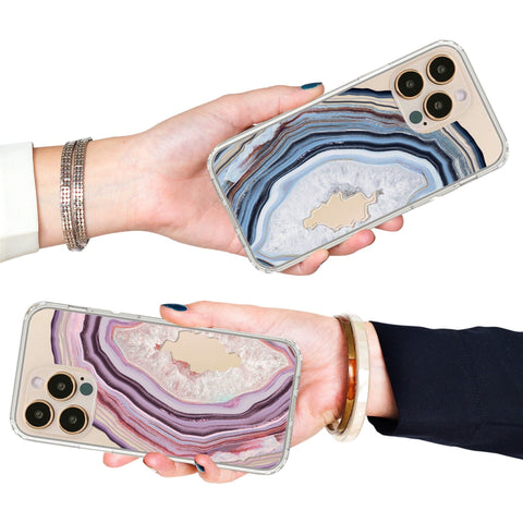 Geode Slice Print Phone Cases For New Gold iPhone 14 Pro & 14 Pro Max Clear Cases With Aesthetic Agate Designs By The Urban Flair Feat