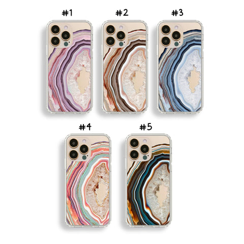 Geode Slice Print Phone Cases For New Gold iPhone 14 Pro & 14 Pro Max Clear Cases With Aesthetic Agate Designs By The Urban Flair Feat