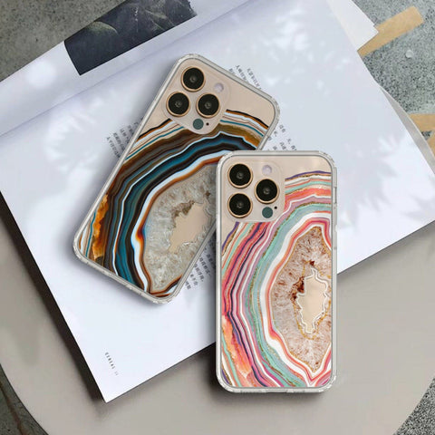 Geode Slice Print Phone Cases For New Gold iPhone 14 Pro & 14 Pro Max Clear Cases With Aesthetic Agate Designs By The Urban Flair Feat
