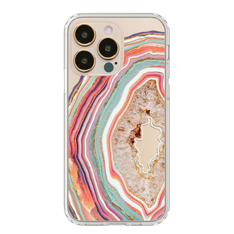 Agate Slice Print Clear Phone Cases For New Gold iPhone 14 Pro