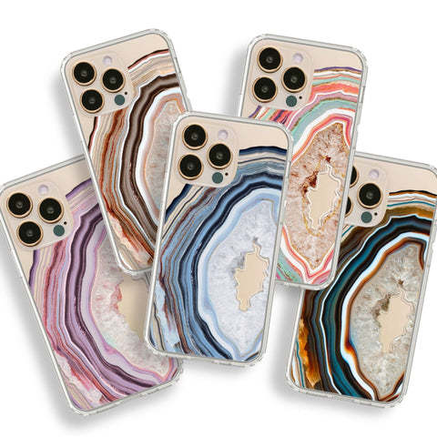 Geode Slice Print Phone Cases For New Gold iPhone 14 Pro & 14 Pro Max Clear Cases With Aesthetic Agate Designs By The Urban Flair Feat