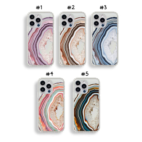 Agate Slice Print Phone Cases For New White Silver iPhone 14 Pro & 14 Pro Max Clear Cases With Aesthetic Geode Feat