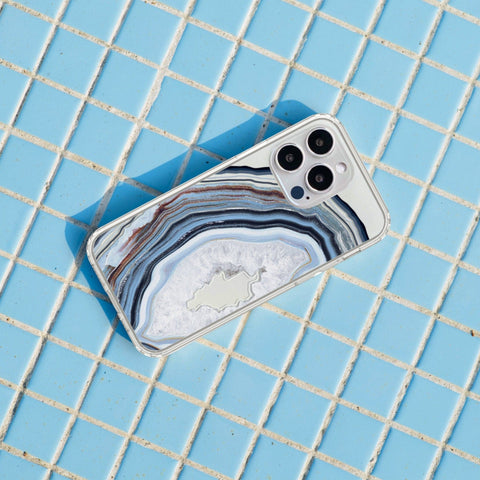 Agate Slice Print Phone Cases For New White Silver iPhone 14 Pro & 14 Pro Max Clear Cases With Aesthetic Geode Feat