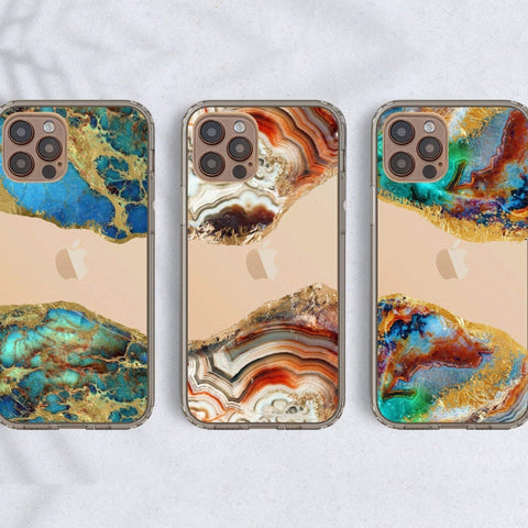 Geode Slice Print Cases For iPhone 12 Mini 11 Pro Max XR 7 8 Plus SE 2020 Galaxy S21 Ultra S20 Fe With Boho Agate Design Feat