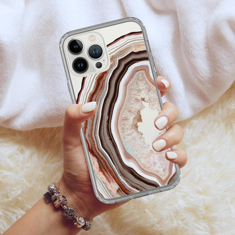 Nude Geode Slice Case For iPhone 13 12 Mini 11 Pro Max XR XS 7 8 Plus SE 2020 Galaxy S21 Ultra Fe Cover With Boho Agate Design Feat