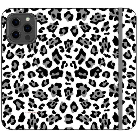 iPhone 13 Pro Max Black and White Animal Print Wallet Phone Case - The Urban Flair