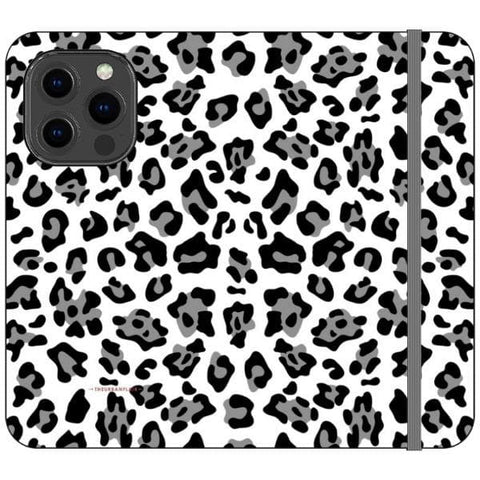 iPhone 13 Pro Black and White Animal Print Wallet Phone Case - The Urban Flair