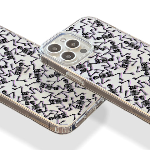 Black Purple Glitch Skeletons Clear Phone Case For iPhone 14 Pro Max 13 Mini 12 XR 7 8 Plus SE 2022 With Aesthetic Halloween Design Feat