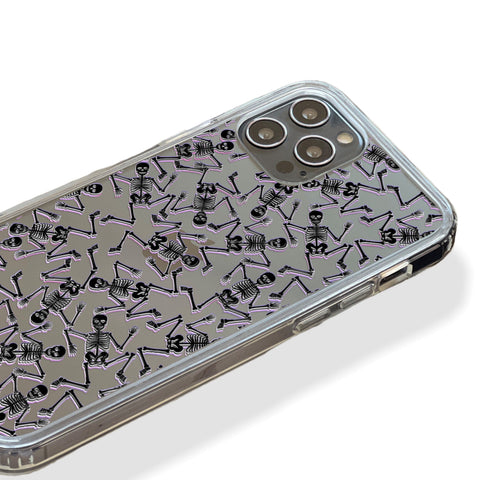 Black Purple Glitch Skeletons Clear Phone Case For iPhone 14 Pro Max 13 Mini 12 XR 7 8 Plus SE 2022 With Aesthetic Halloween Design Feat