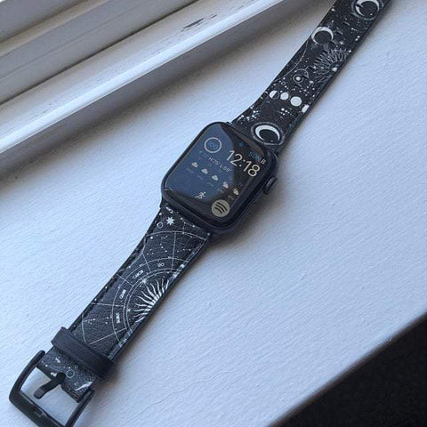 Shop The Black White Zodiac Apple Watch Band Exclusively at The Urban Flair - Trendy Faux/Vegan Leather iWatch Straps - Affordable Replacements Bands For Women