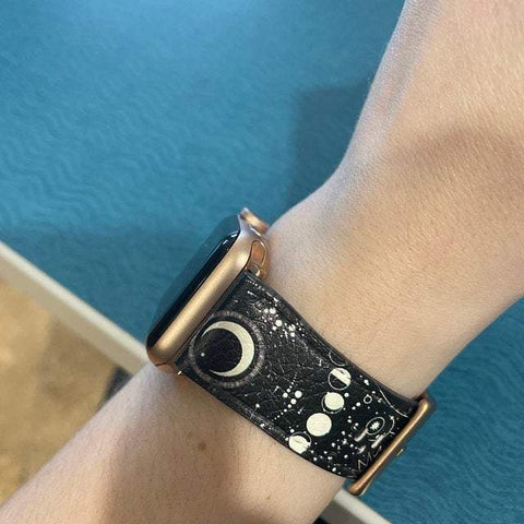 Shop The Black White Zodiac Apple Watch Band Exclusively at The Urban Flair - Trendy Faux/Vegan Leather iWatch Straps - Affordable Replacements Bands For Women
