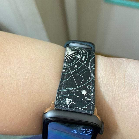 Shop The Black White Zodiac Apple Watch Band Exclusively at The Urban Flair - Trendy Faux/Vegan Leather iWatch Straps - Affordable Replacements Bands For Women