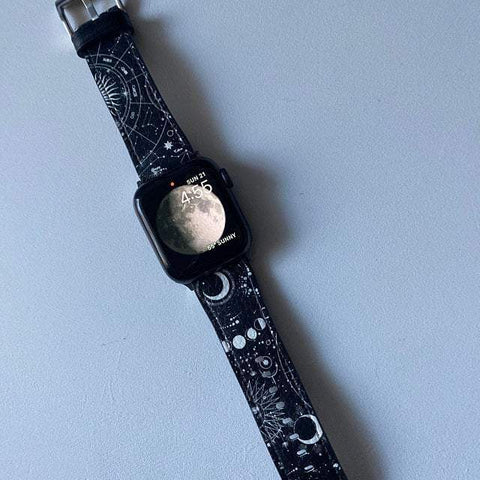 Shop The Black White Zodiac Apple Watch Band Exclusively at The Urban Flair - Trendy Faux/Vegan Leather iWatch Straps - Affordable Replacements Bands For Women