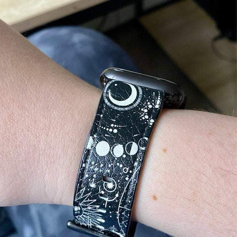 Shop The Black White Zodiac Apple Watch Band Exclusively at The Urban Flair - Trendy Faux/Vegan Leather iWatch Straps - Affordable Replacements Bands For Women