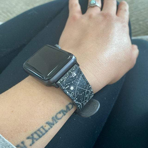 Shop The Black White Zodiac Apple Watch Band Exclusively at The Urban Flair - Trendy Faux/Vegan Leather iWatch Straps - Affordable Replacements Bands For Women