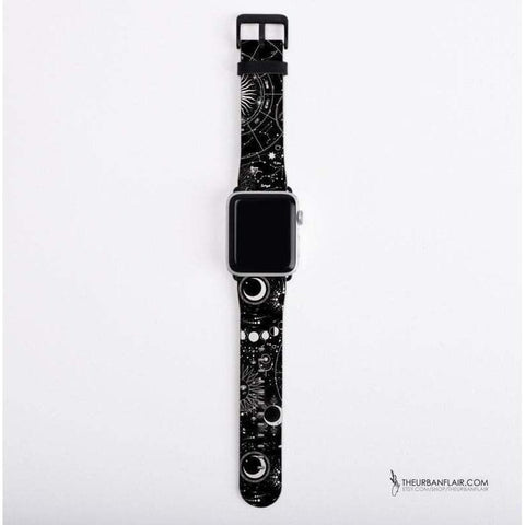 Shop The Black White Zodiac Apple Watch Band Exclusively at The Urban Flair - Trendy Faux/Vegan Leather iWatch Straps - Affordable Replacements Bands For Women