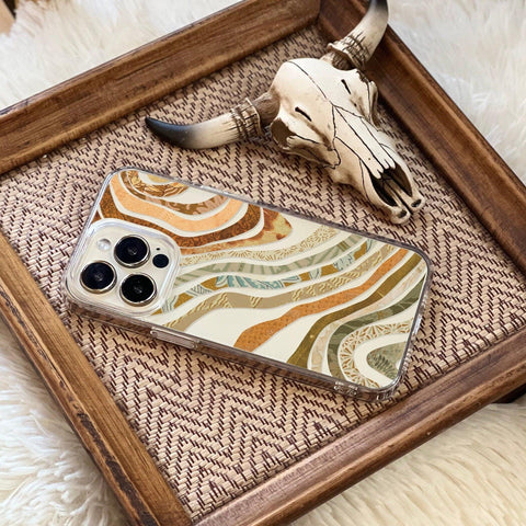 Boho Abstract Lines Clear Phone Case For iPhone 13 Pro Max 12 Mini XR 7 8 SE 2022 & Samsung Galaxy S21 Ultra Cover With Aesthetic Design Feat