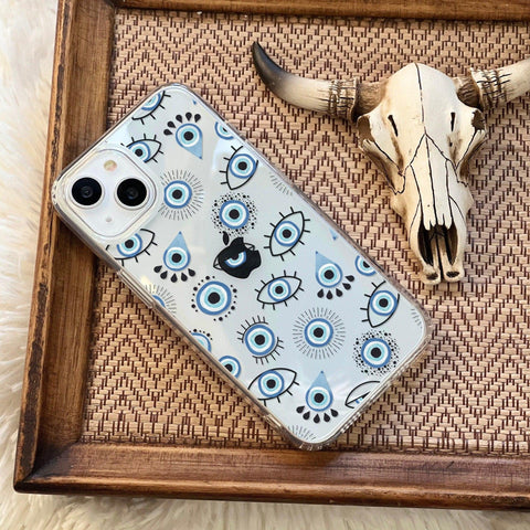 Boho Evil Eyes Clear Case For iPhone 13 Pro Max 12 Mini 11 Pro XR 7 8 Plus SE 2022 Phone Case With Aesthetic Design Galaxy S22 Ultra Feat