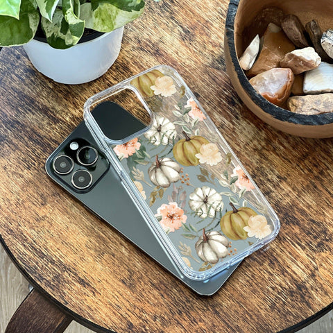 Boho Fall Pumpkins Phone Case For iPhone 14 Plus 13 12 Mini XR 7 8 SE Clear Cover With Cute Autumn Halloween Design Galaxy S22 Ultra Feat