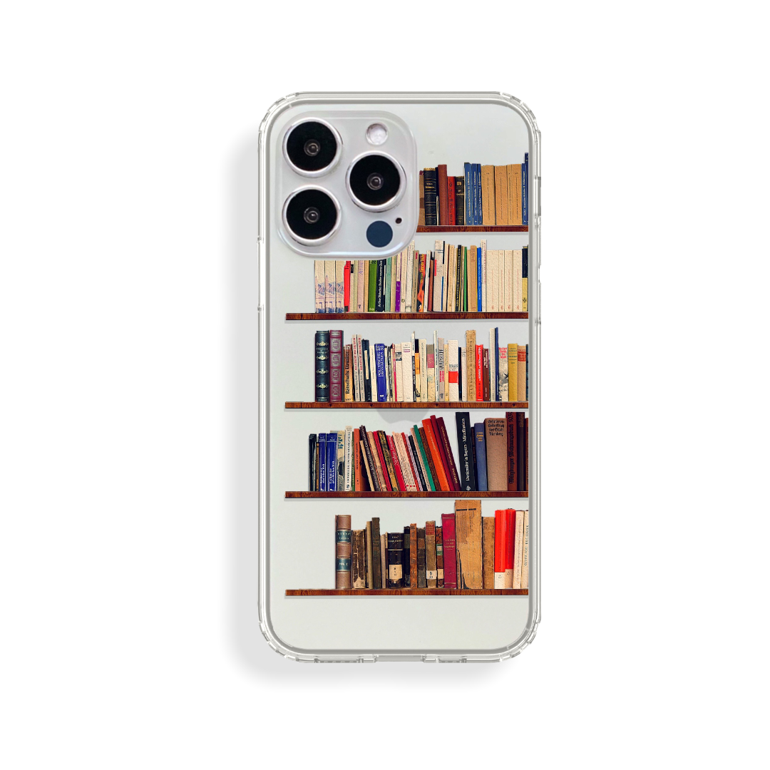 Book Lover's Clear Phone Case - Unique Bookshelf Design for iPhone and Galaxy Devices Book Lover's Clear Phone Case - Unique Bookshelf Design for iPhone and Galaxy Devices