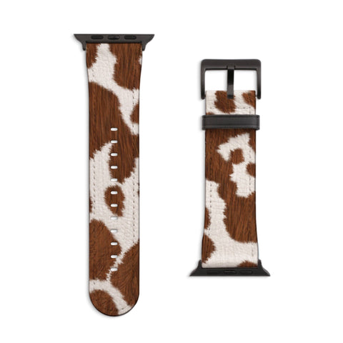 Brown Cow Print Apple Watch Band | Fits All Series | 38/40/41mm & 42/44/45 iWatch Replacement Straps | Faux Leather Band